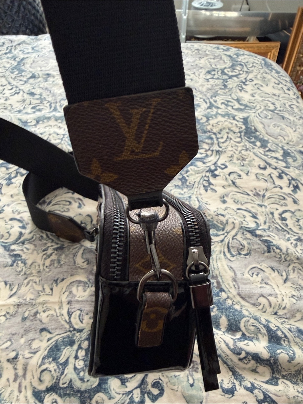 NWOT•Repurposed Mono Black and Brown Mini Crossbody Bag - Picture 3 of 10